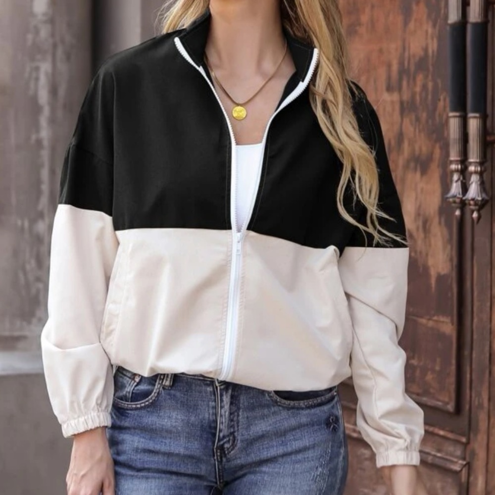 NWOT Small SHEIN Two Tone Drop Shoulder Zip-Up Jacket